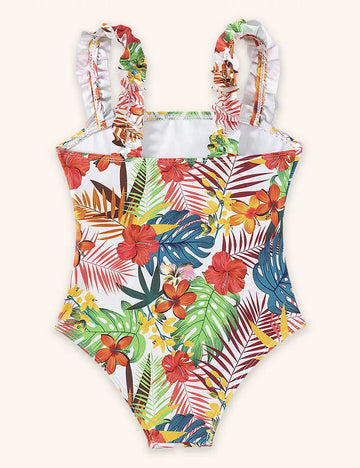 Leaf Print Ruffle Edge Swimsuit
